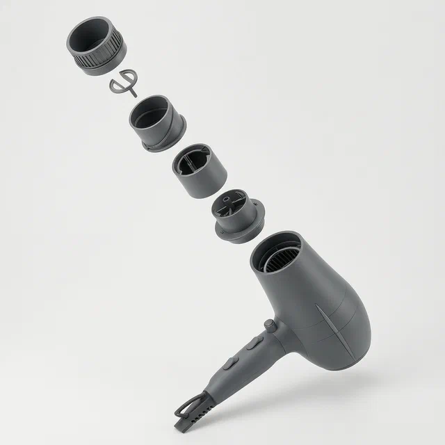Hair Dryer with a Built-In Adjustable Airflow Mechanism - product render