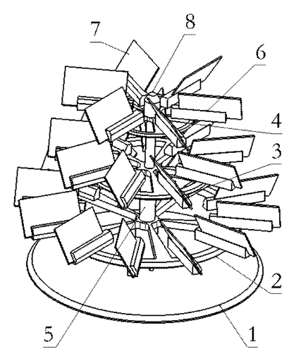 Rotating Tower Business Card Holder with Tiered Runners - Patent drawing - assembled tower business card holder