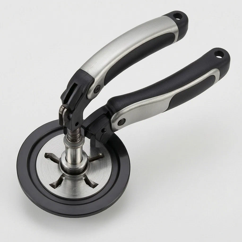 Push-Style Round Cutter with Spring-Buffered Magnetic Blade Mount - product render