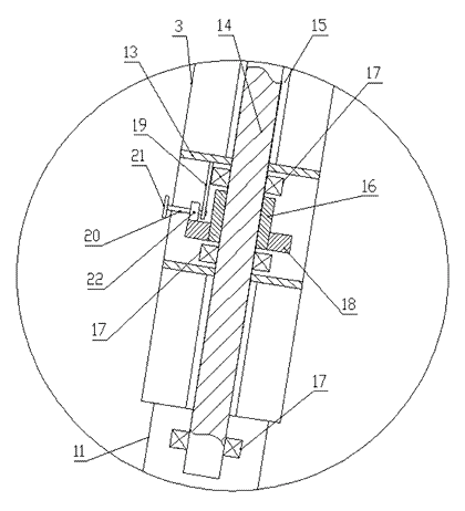 Surveying Tripod with Bevel-Gear Micro-Leveling and Circular Bubble Scale - Patent drawing - micro-adjustment mechanism detail