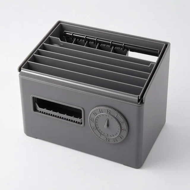 Financial Bill Box with Built-In Calendar and Movable Partitions - product render