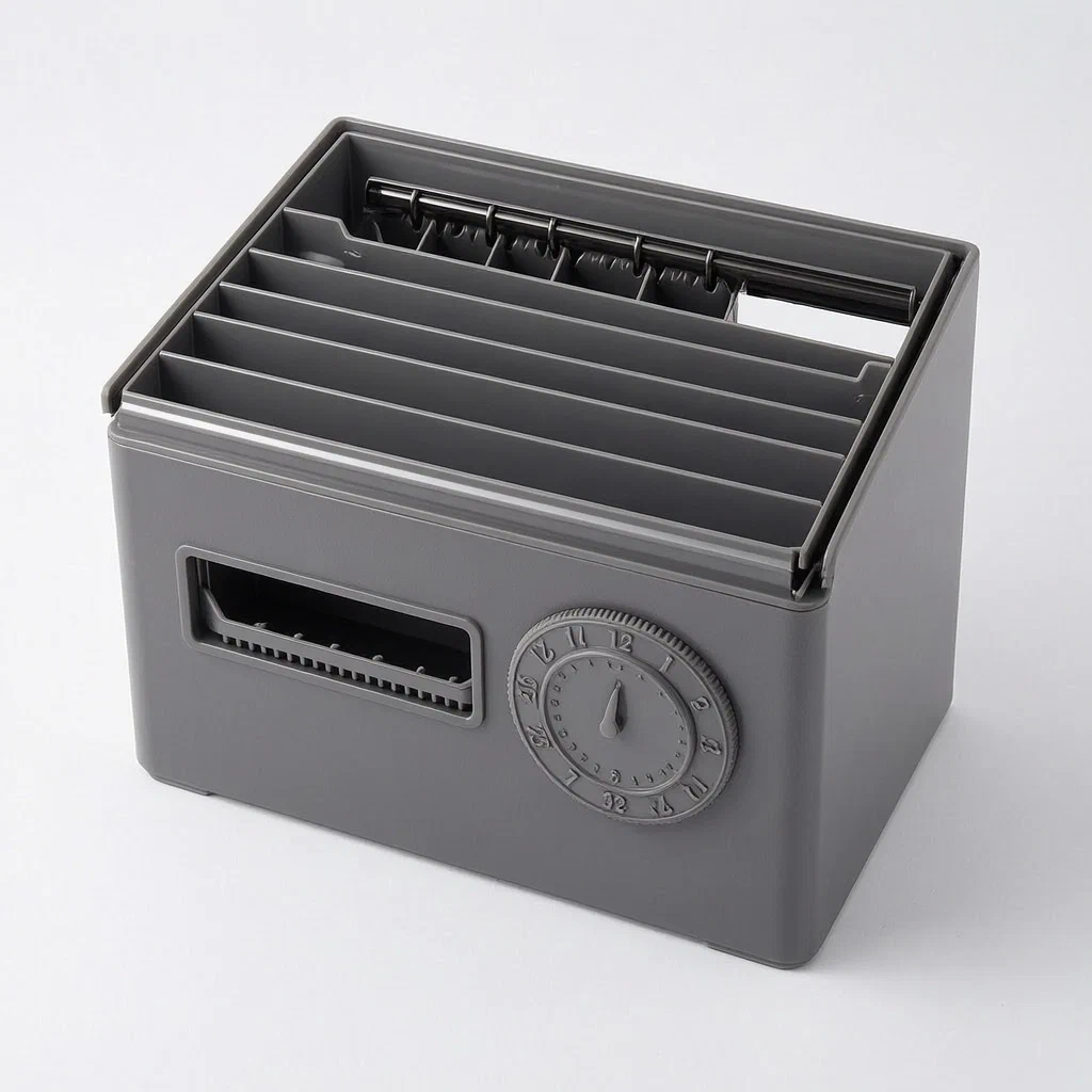 Financial Bill Box with Built-In Calendar and Movable Partitions - product render