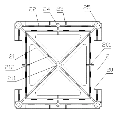 X-Braced Square Magnetic Building Tile with Locating-Post Shell - Patent drawing - second shell