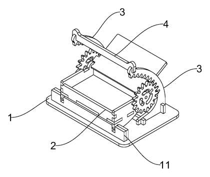 Business Card Holder with Rack and Pinion Engagement Structure - Patent drawing - assembled holder