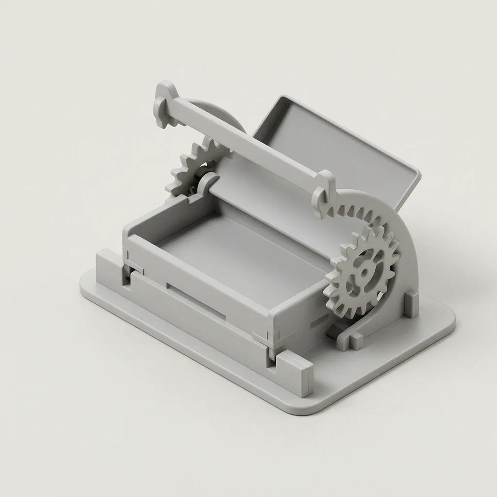 Business Card Holder with Rack and Pinion Engagement Structure - product render