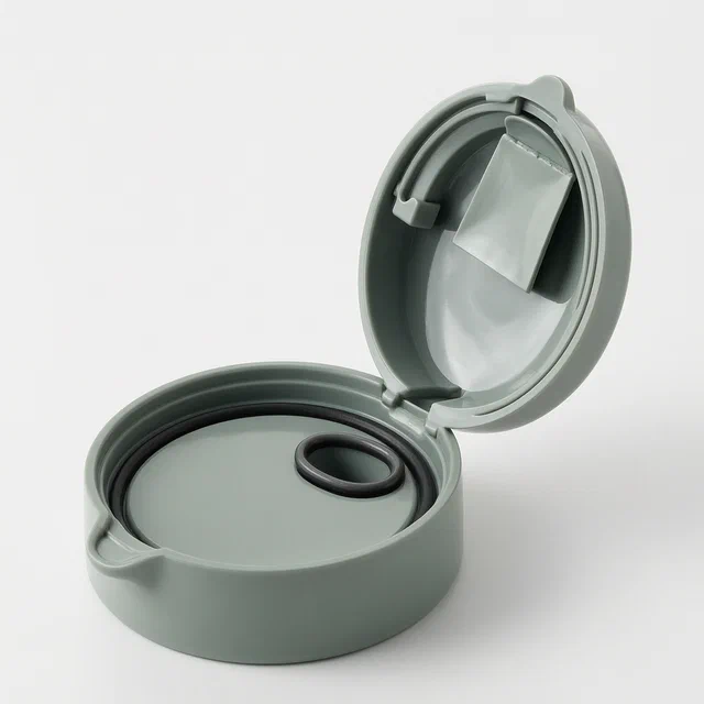 Cylindrical Plastic Bottle Cap with Built-In Soup Ladle - product render
