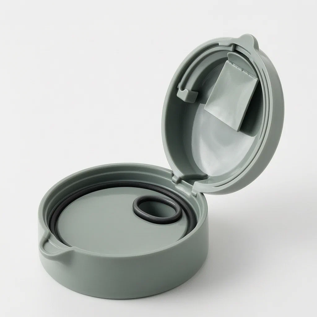 Cylindrical Plastic Bottle Cap with Built-In Soup Ladle - product render
