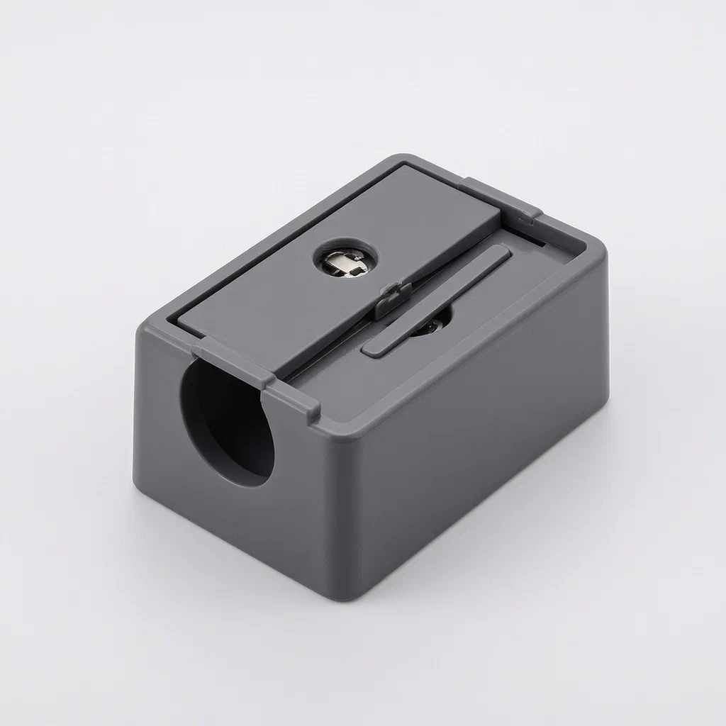 Two-Way Pencil Sharpener with Shared Blade and Opposite Cutting Directions - product render