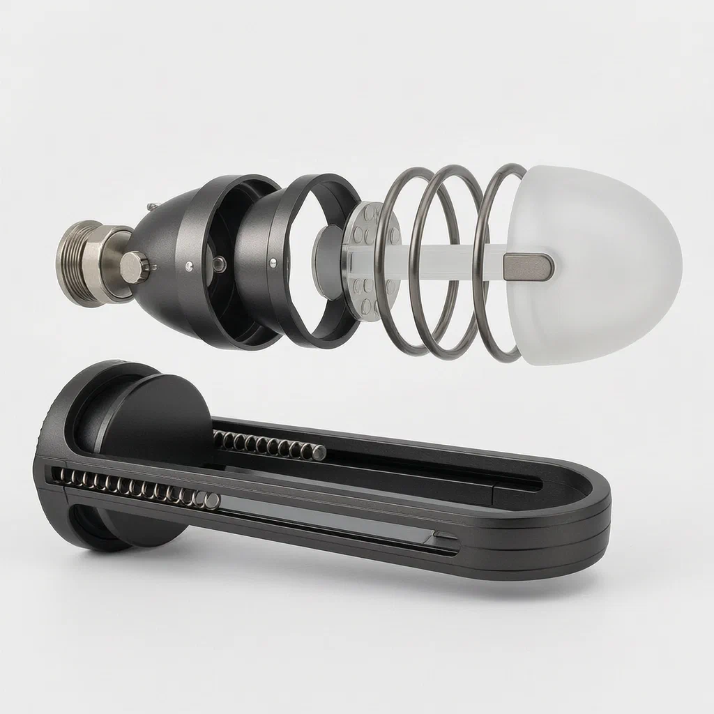Adjustable Flashlight with a Vertically Reciprocating Light Source Assembly - product render