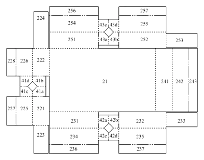 Child-Resistant Paperboard Medicine Box with Three-Point Opening - Patent drawing - base box blank