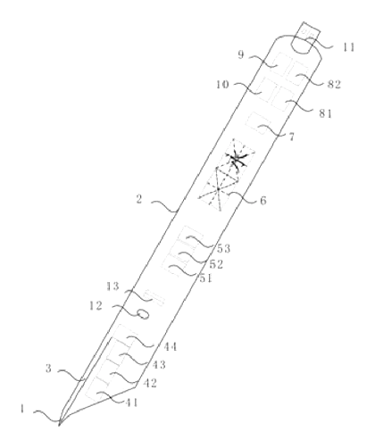 Multifunctional Pen with Handwriting Sensing, Vibration Feedback and Remote Display - Patent drawing - front structure schematic of the multifunctional pen