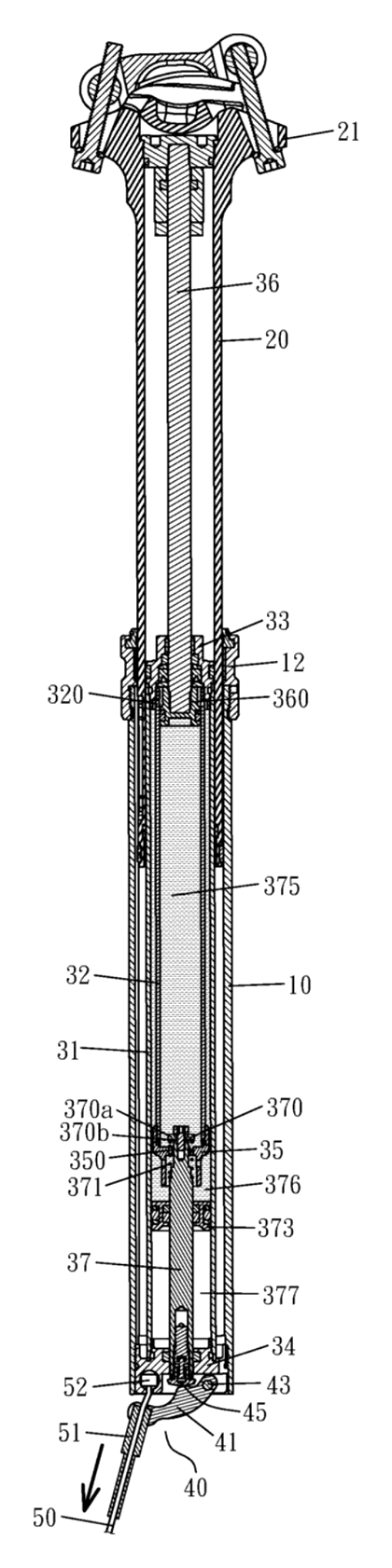 Hydraulic Dropper Seatpost with a Self-Contained Lifting Adjustment Unit - Patent Fig. 6