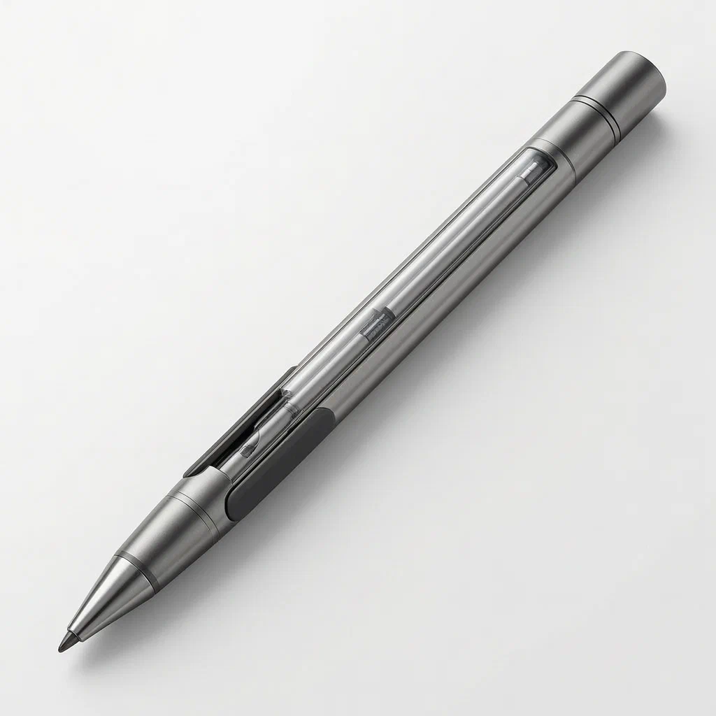 Automatic Retractable Writing Pen with Magnetic Return and Grip-Activated Pressing Body - product render