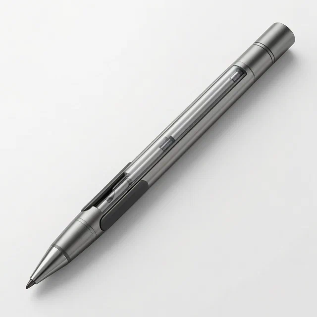 Automatic Retractable Writing Pen with Magnetic Return and Grip-Activated Pressing Body - product render