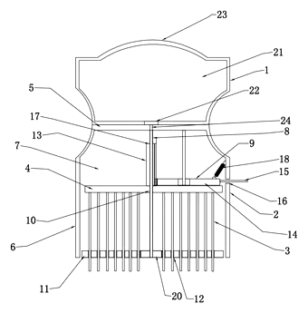 Pot Brush with Adjustable Bristle Length and Gear-Driven Rotation - Patent drawing - internal mechanism