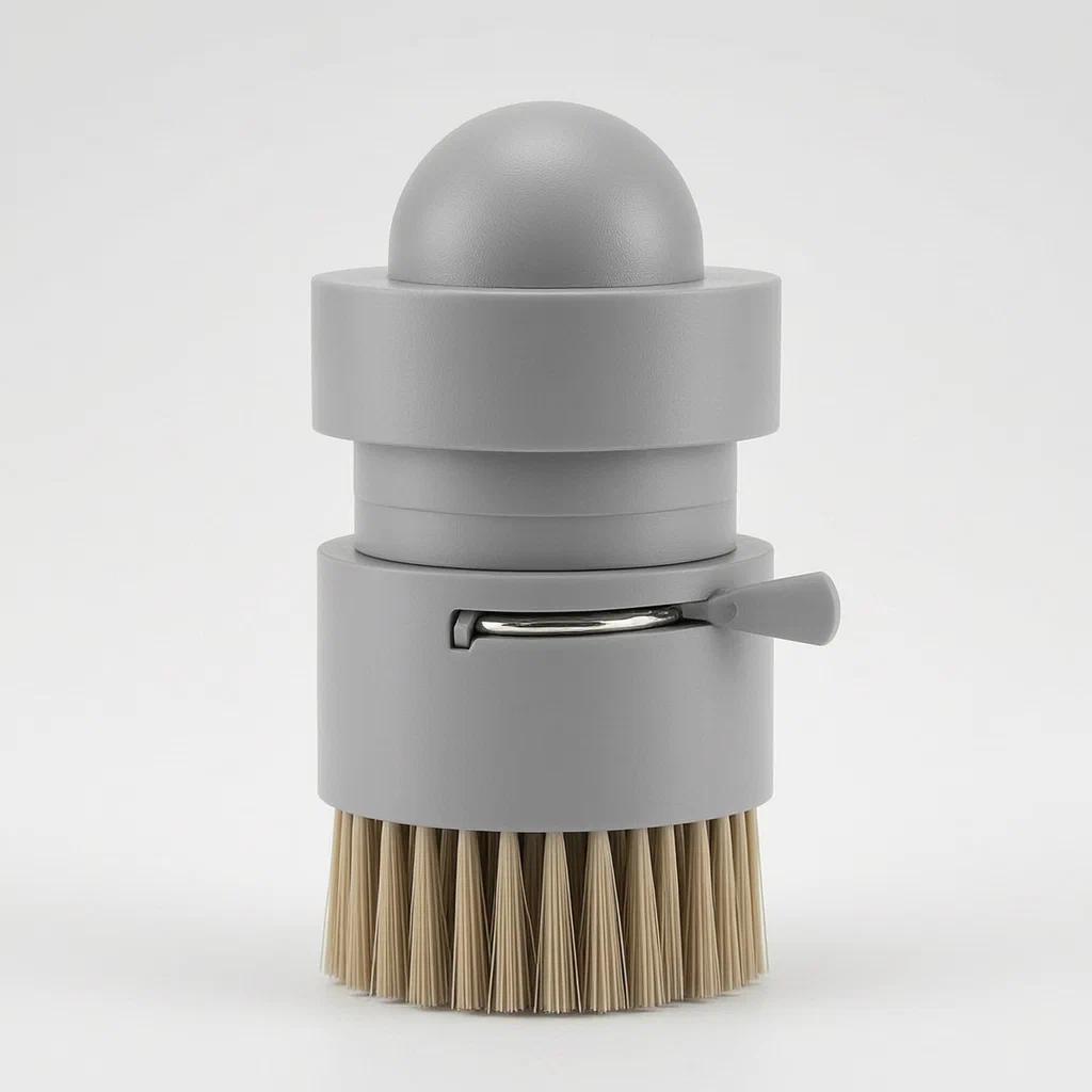 Pot Brush with Adjustable Bristle Length and Gear-Driven Rotation - product render