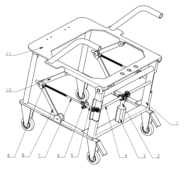 Motorized Toilet Auxiliary Standing Device with Dual Branched Chains - patent drawing