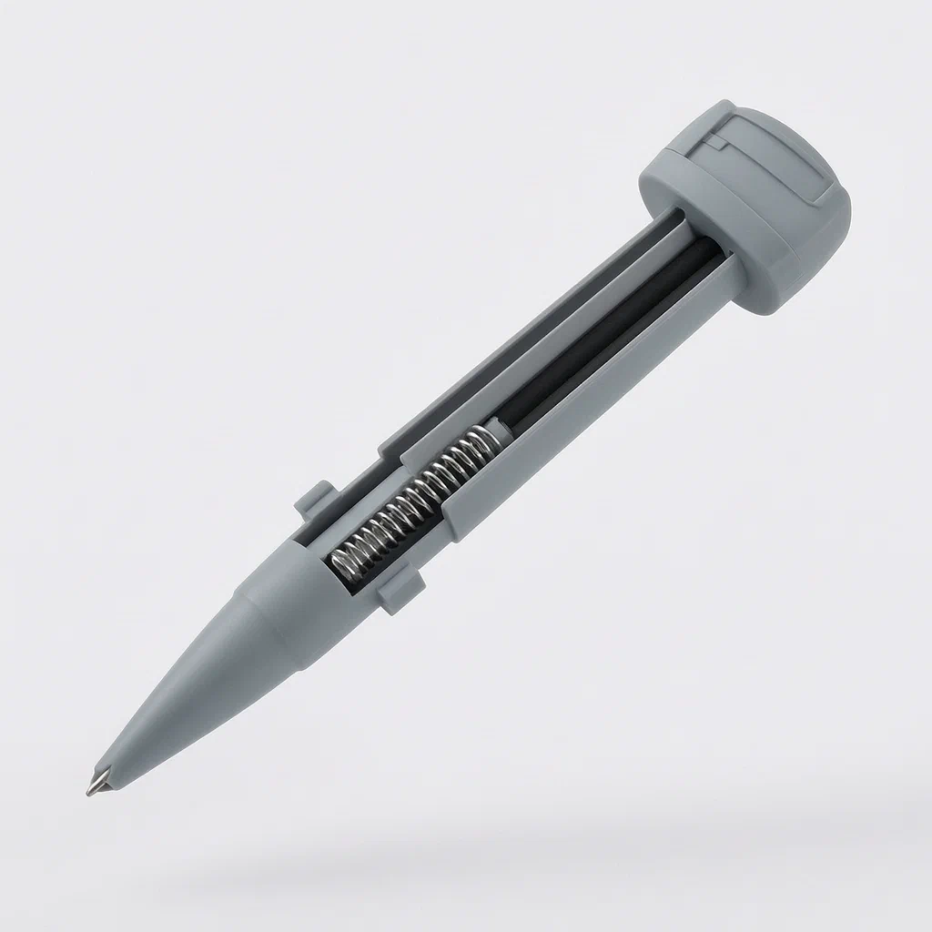 Pencil Extension Sleeve with Spring-Loaded Grip and Built-in Sharpener - product render