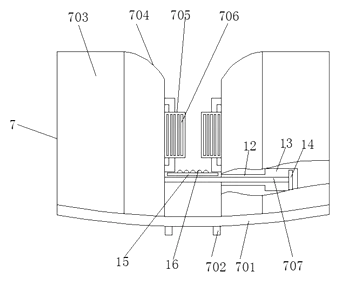 Toothbrush and Cup Set with Built-In Bristle Dewatering Mechanism - Patent drawing - detail of the clamping roller and tensile plate