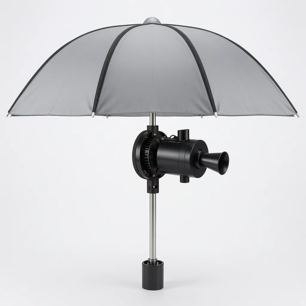 Sun Umbrella with Built-In Fan and Magnetic Clamp Shell - product render