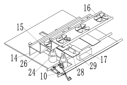 Automated Folding Store Shelf That Pushes Products Up to the Customer - Patent drawing - folding tier detail