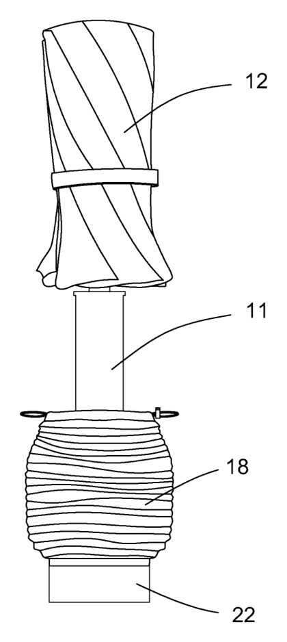 Folding Umbrella with Integrated Storage Sleeve and Water Drainage - Patent drawing - assembled umbrella with sleeve
