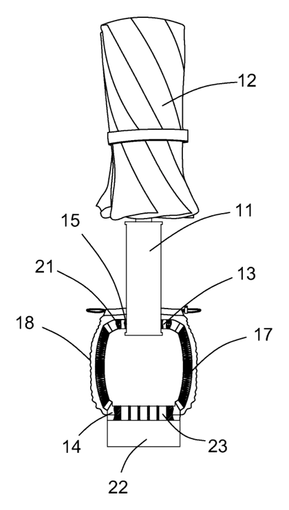 Folding Umbrella with Integrated Storage Sleeve and Water Drainage - Patent Fig. 3