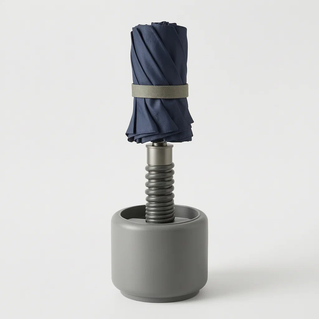 Folding Umbrella with Integrated Storage Sleeve and Water Drainage - product render