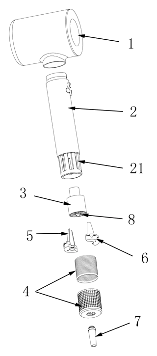 Hair Dryer with Conical Air Duct Sleeve for Streamlined Intake - Patent Fig. 1