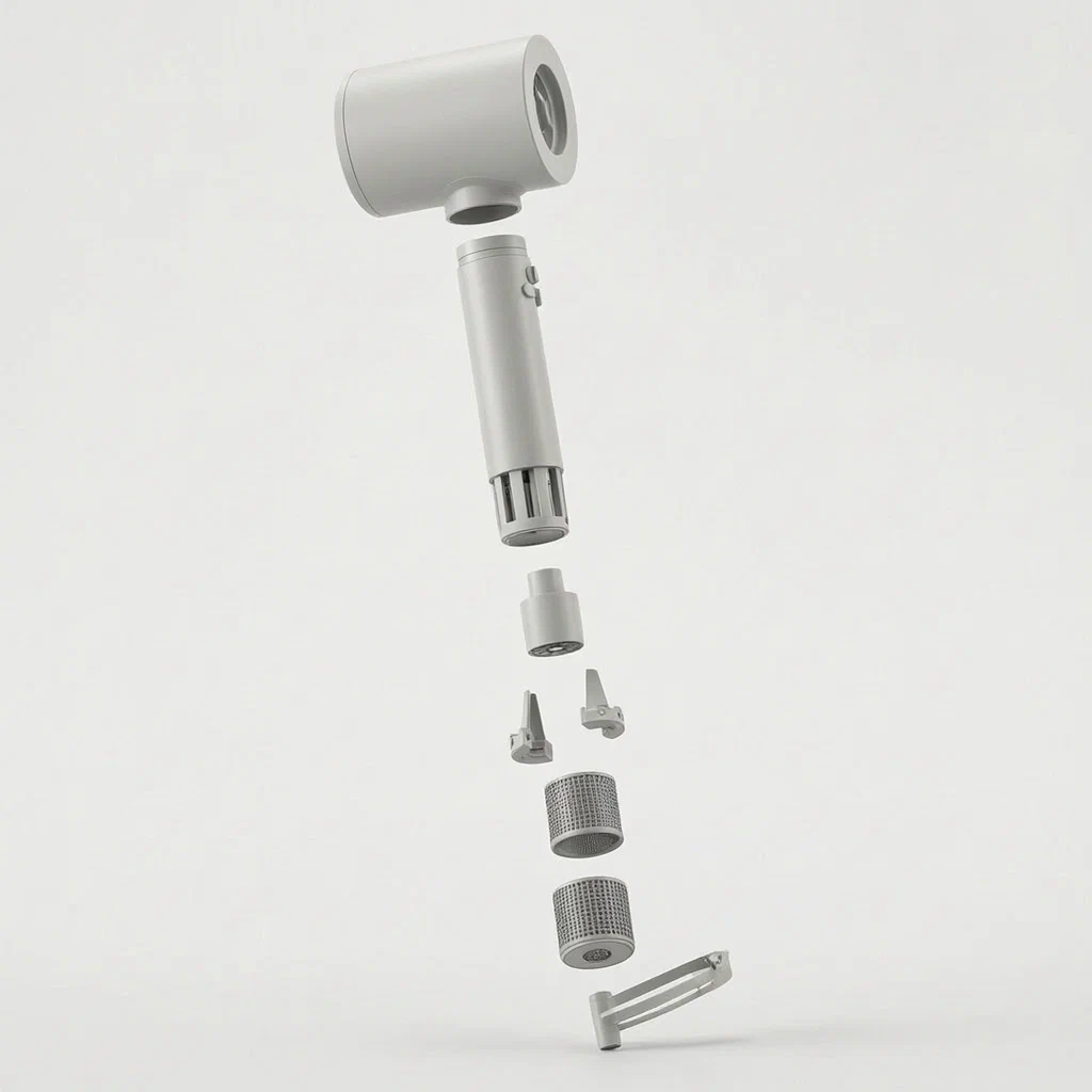 Hair Dryer with Conical Air Duct Sleeve for Streamlined Intake - product render