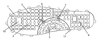 Lightweight Air Cushion Shoe with Automatic Gas Circulation - Patent drawing - overall view of the air cushion shoe sole