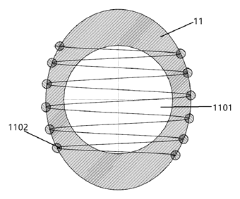 Lightweight Air Cushion Shoe with Automatic Gas Circulation - Patent drawing - detail of the ventilation pipeline and coil