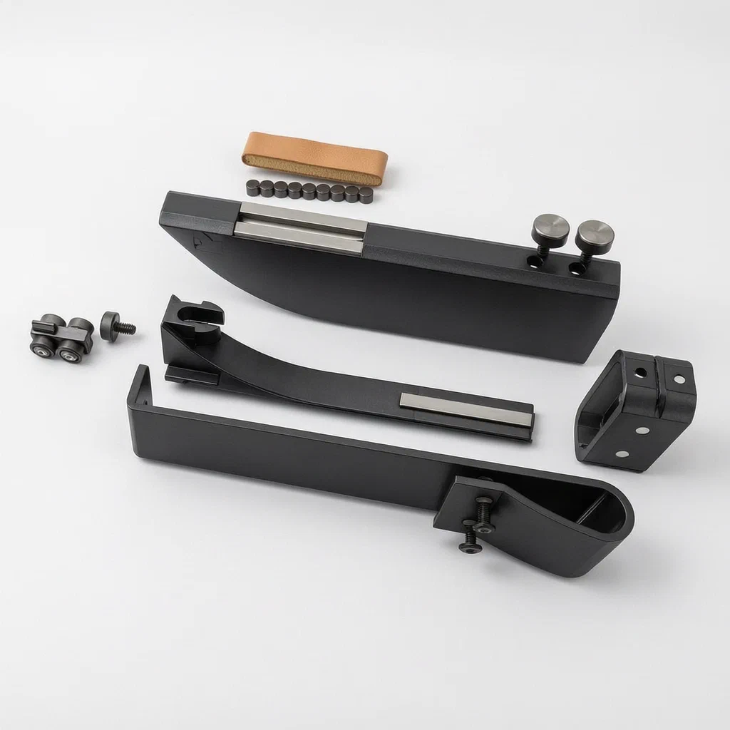 Portable Knife Sharpening Sleeve with Integrated Magnetic Holder and Strop - product render
