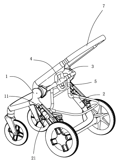 Folding Frame for Baby Strollers with Sliding Wheel Linkage - Patent Fig. 2