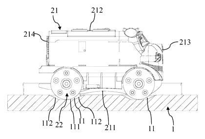 Track Toy Parking Overload Protection Assembly with Lifting Lugs - Patent drawing - vehicle stopped at blocking member