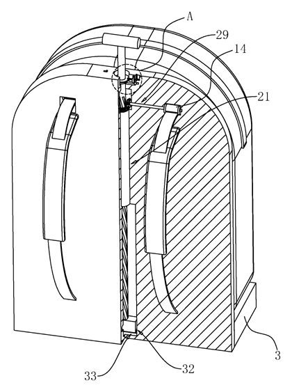 Multifunctional Draw-Bar Backpack with Retractable Shoulder Straps - Patent drawing - cross section of handle mechanism