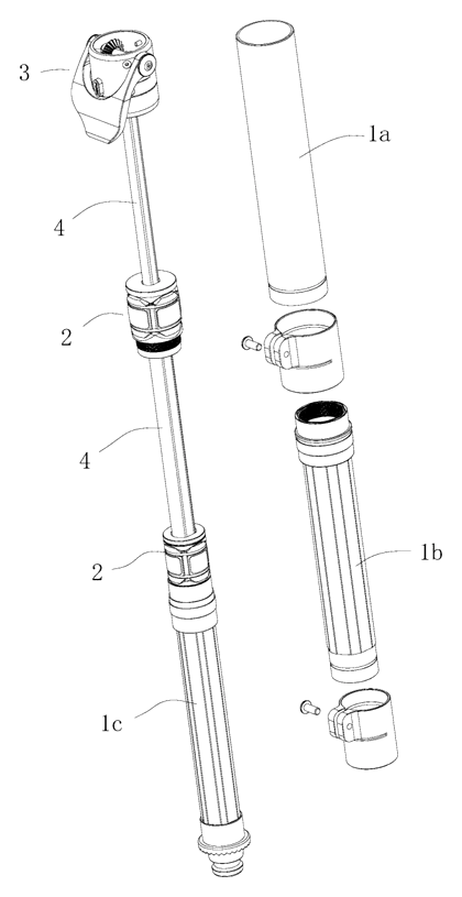 Extendable Support Leg and Monopod with Single-Knob Locking - Patent drawing - exploded support leg