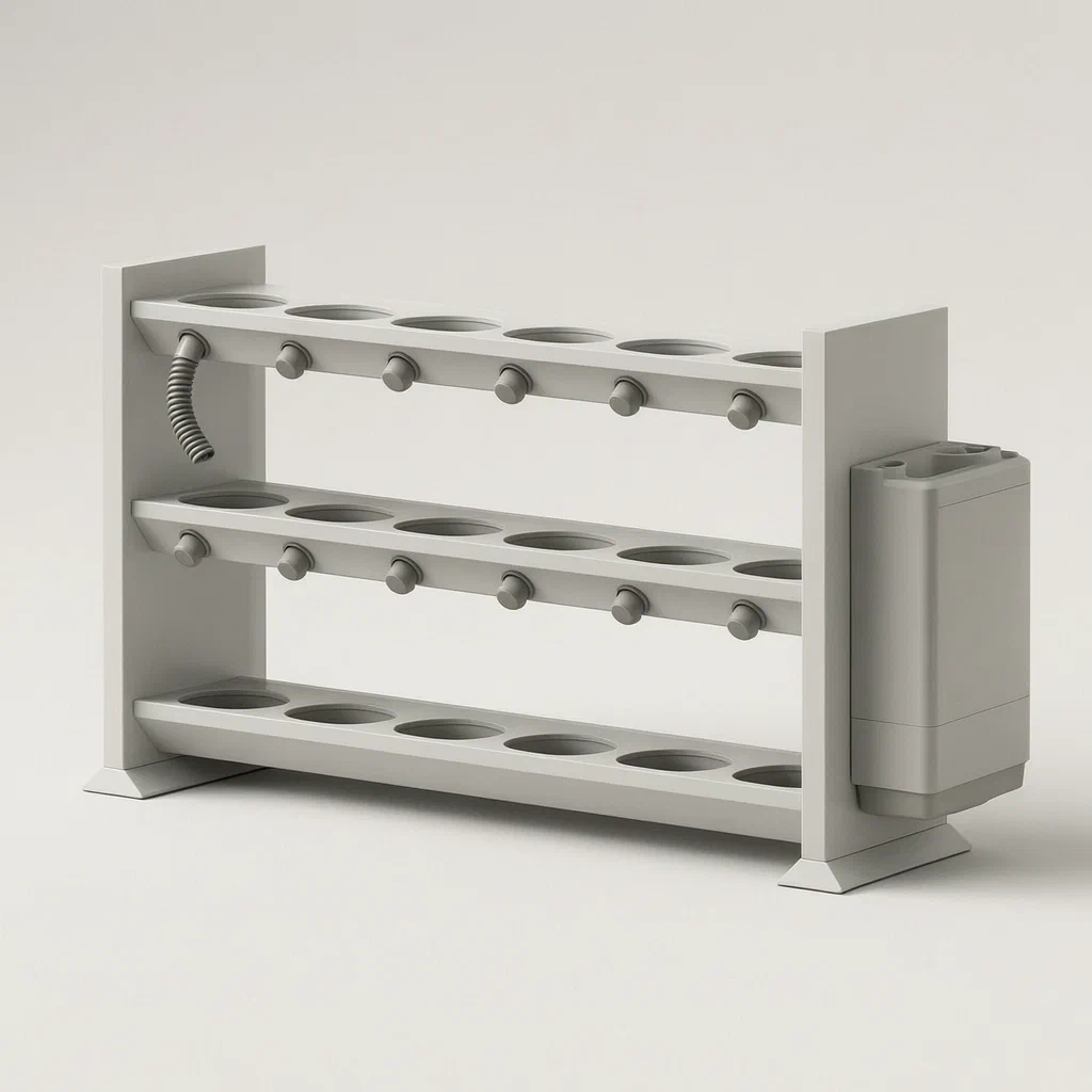 Flowerpot Rack with Integrated Water Recycling and Sediment Filtration - product render