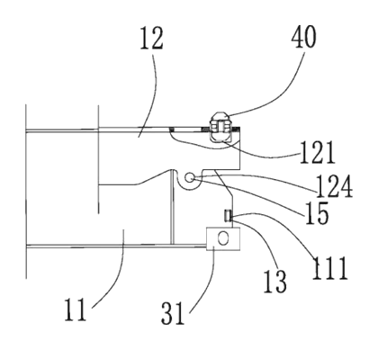 Hinge Device for Folding Containers with Integrated Twistlock Hole - Patent drawing - hinge components