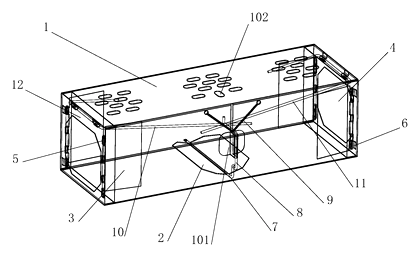 Inner-Closing Pedal Mousetrap with Dual Doors and Linkage Mechanism - Patent Fig. 1