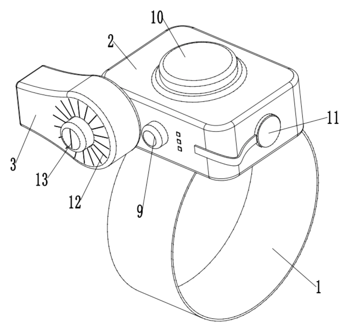 Wrist-Worn Flashlight with Click-Lock Angle Adjustment - patent drawing