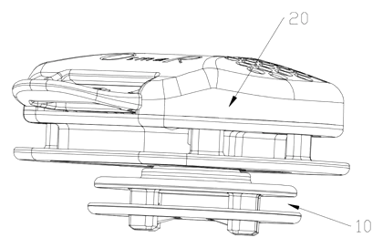 Toggle-Unlock Buckle with Combined Opening Motion - Patent drawing - buckle assembly overview