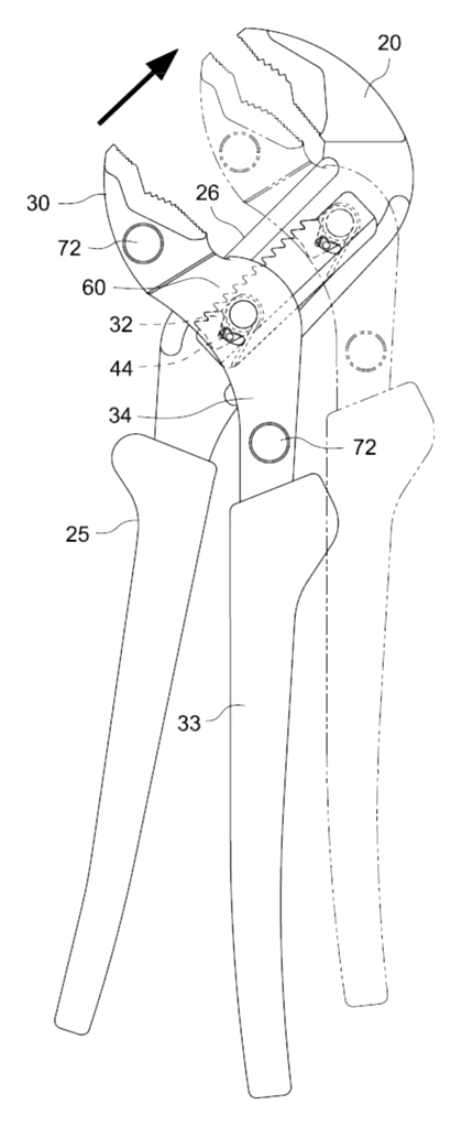 Ratchet Water Pipe Wrench with Two-Stage Jaw Adjustment - Patent Fig. 14