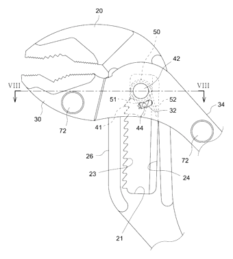 Ratchet Water Pipe Wrench with Two-Stage Jaw Adjustment - Patent Fig. 7