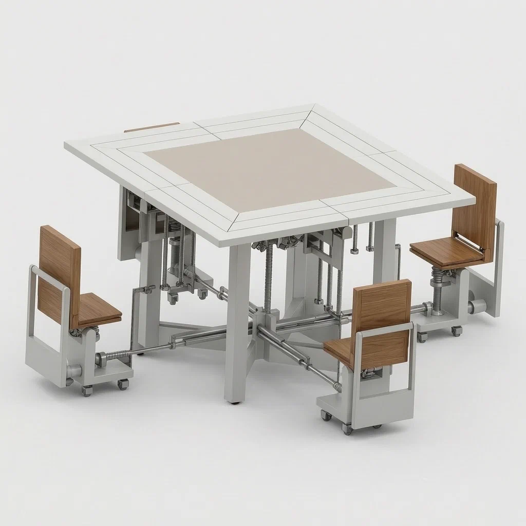 Motorized Combined Folding Table and Chair for Smart Home - product render