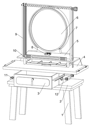 Dressing Table with Rotary Light Compensating Mirror - Patent Fig. 1