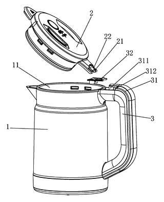 Rotatable Detachable Cup Lid Connection Structure for Electric Kettles - Patent Fig. 1