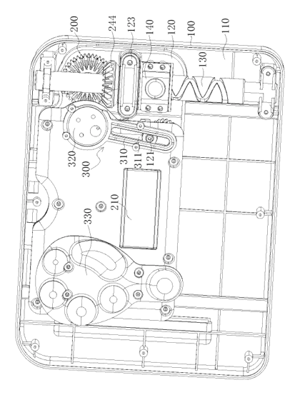 Adjustable Massager with Longitudinal Reciprocating Mechanism - Patent drawing - internal layout