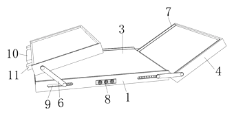Stretchable Folding Lamp Box with Hinged Side Wings - Patent drawing - hinge mechanism detail