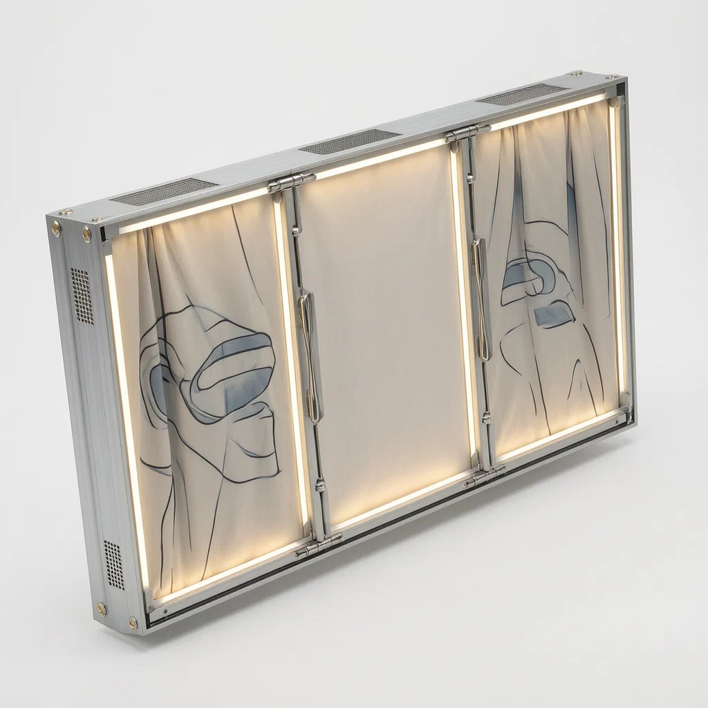 Stretchable Folding Lamp Box with Hinged Side Wings - product render
